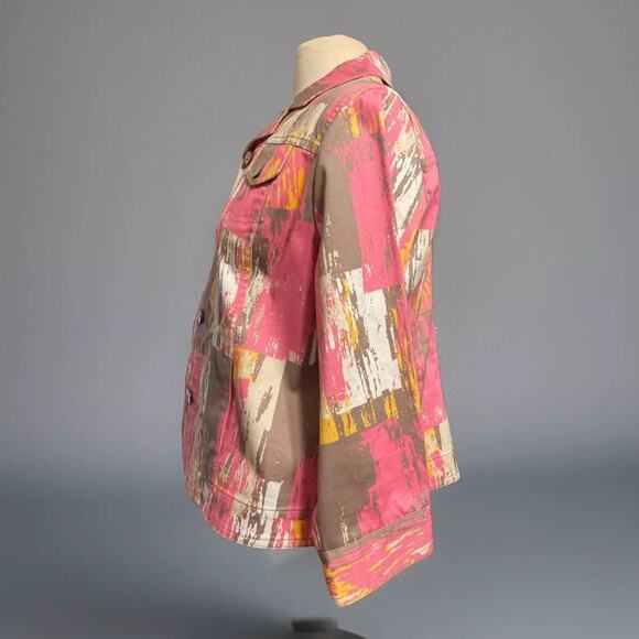 Ruby Rd Jacket 10P Brown Pink Camo Denim Button Coat Urban Chic Layer - Picture 15 of 16